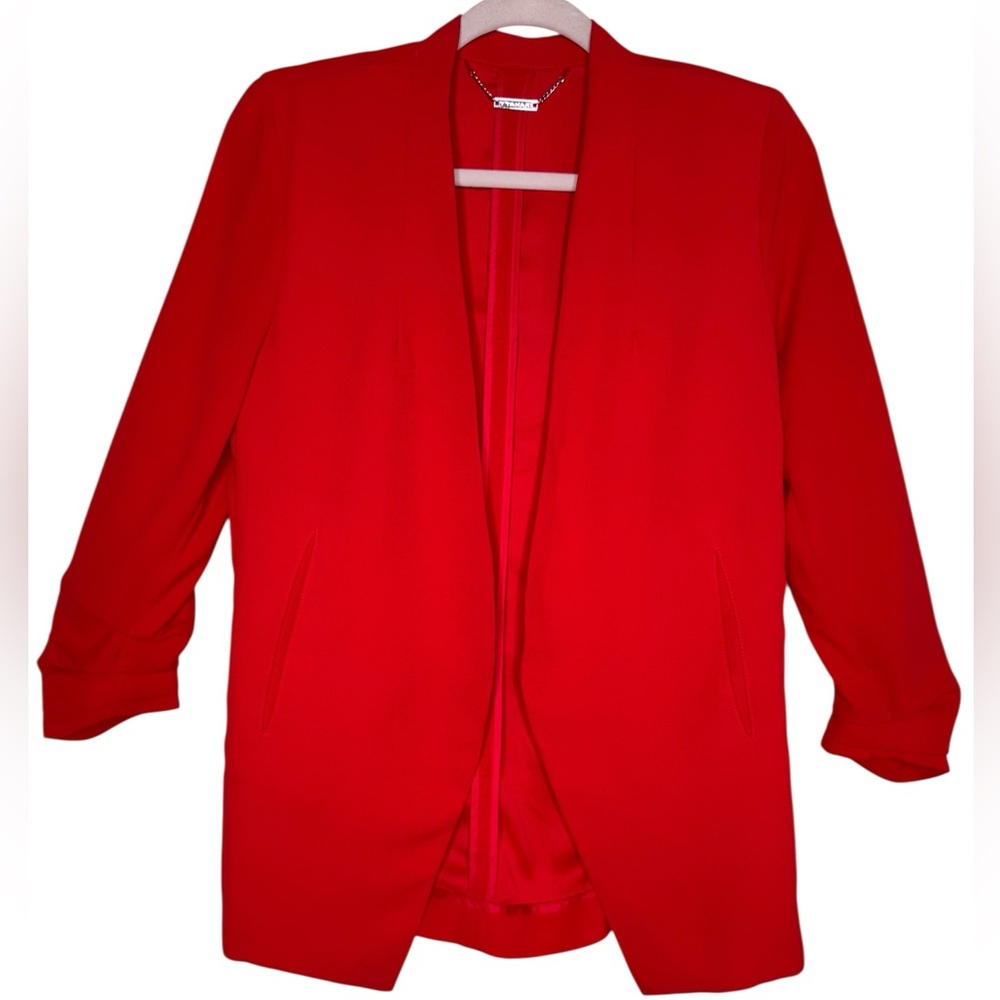 T Tahari Ruched Sleeve Open Front Blazer Poppy Red - Size S/P - EUC